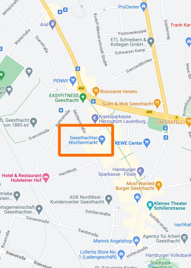 Karte zeigt wo in Geesthacht der Wochenmarkt ist