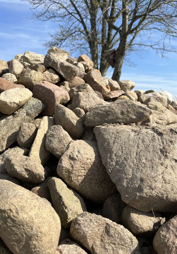 Feldstein Haufen vor einem Baum